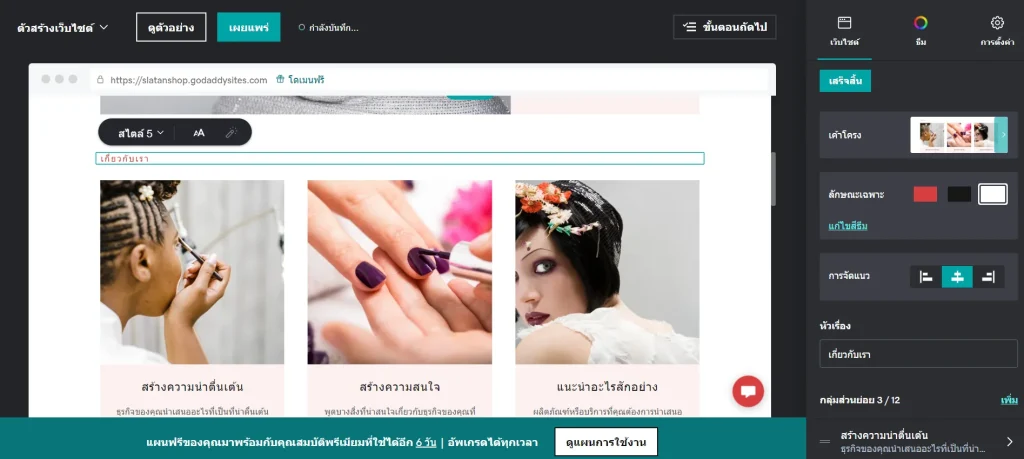 ตัวอย่างระบบจัดการหลังบ้านเว็บของ Godaddy