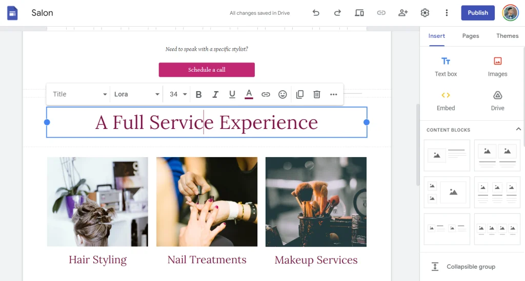 ตัวอย่างระบบจัดการหลังบ้านเว็บของ Google Site
